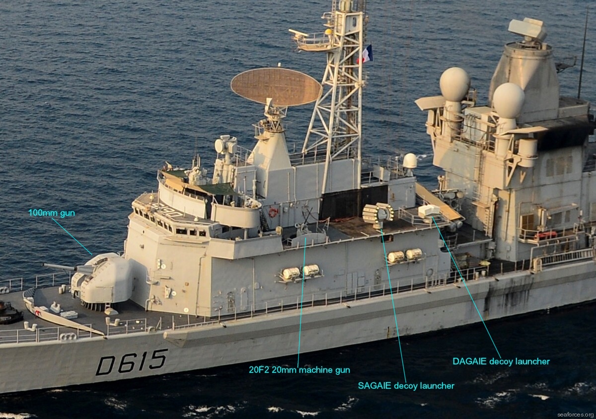 cassard class air defense frigate f70aa guided missile armament 10mm/50 gun 20f2 machine sagaie dagaie decoy launcher