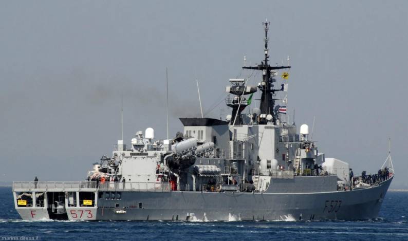f 573 its scirocco maestrale class frigate italian navy oto melara 127/54 compact otomat teseo mbda 40L70 dardo