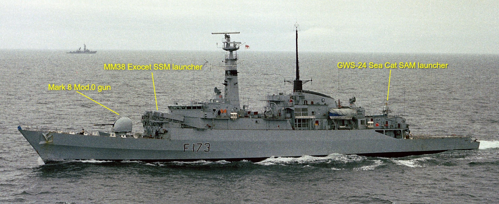 amazon class frigate type 21 armament mark 8 gun mm38 exocet ssm missile gws-24 sea cat sam launcher