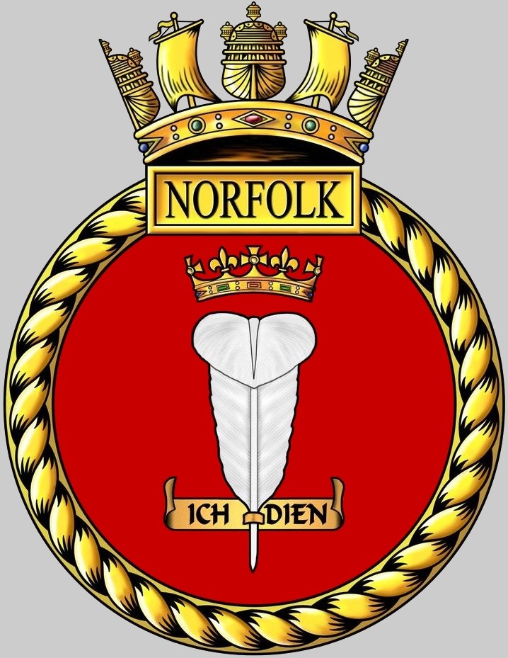 f-230 hms norfolk insignia crest patch badge type 23 duke class guided missile frigate ffg royal navy 03x