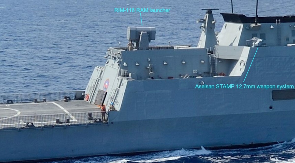 ada class corvette milgem turkish navy türk deniz kuvvetleri armament rim-116 rolling airframe missile ram aselsan stamp 12.7mm machine gun system
