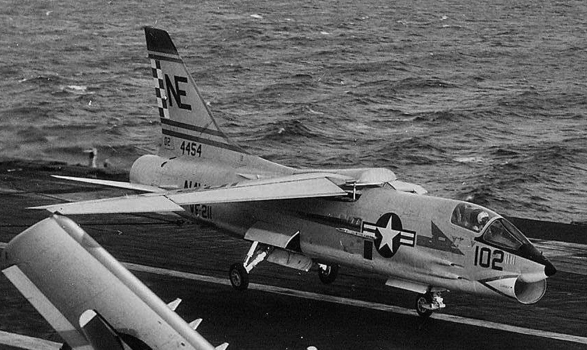 vf-211 red checkertails fighter squadron f8u-1 crusader carrier air group cvg-2 uss midway cv-41 03