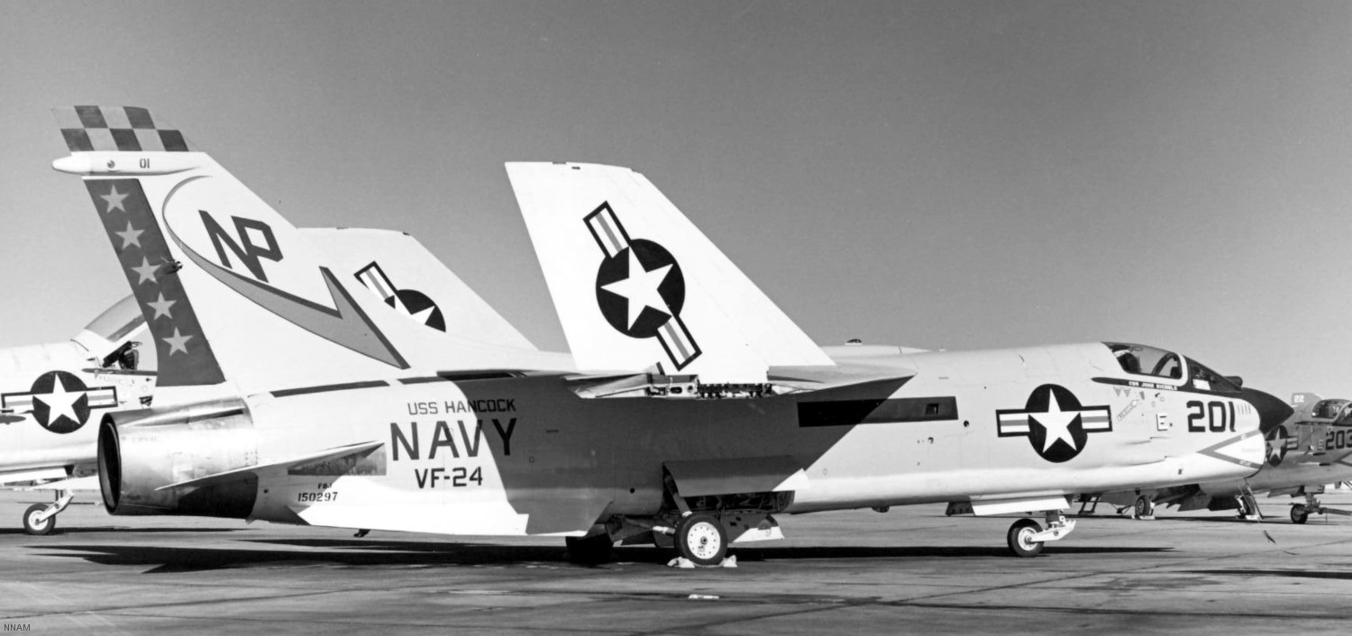 vf-24 red checkertails fighter squadron navy f-8j crusader carrier air wing cvw-21 uss hancock cva-19 52
