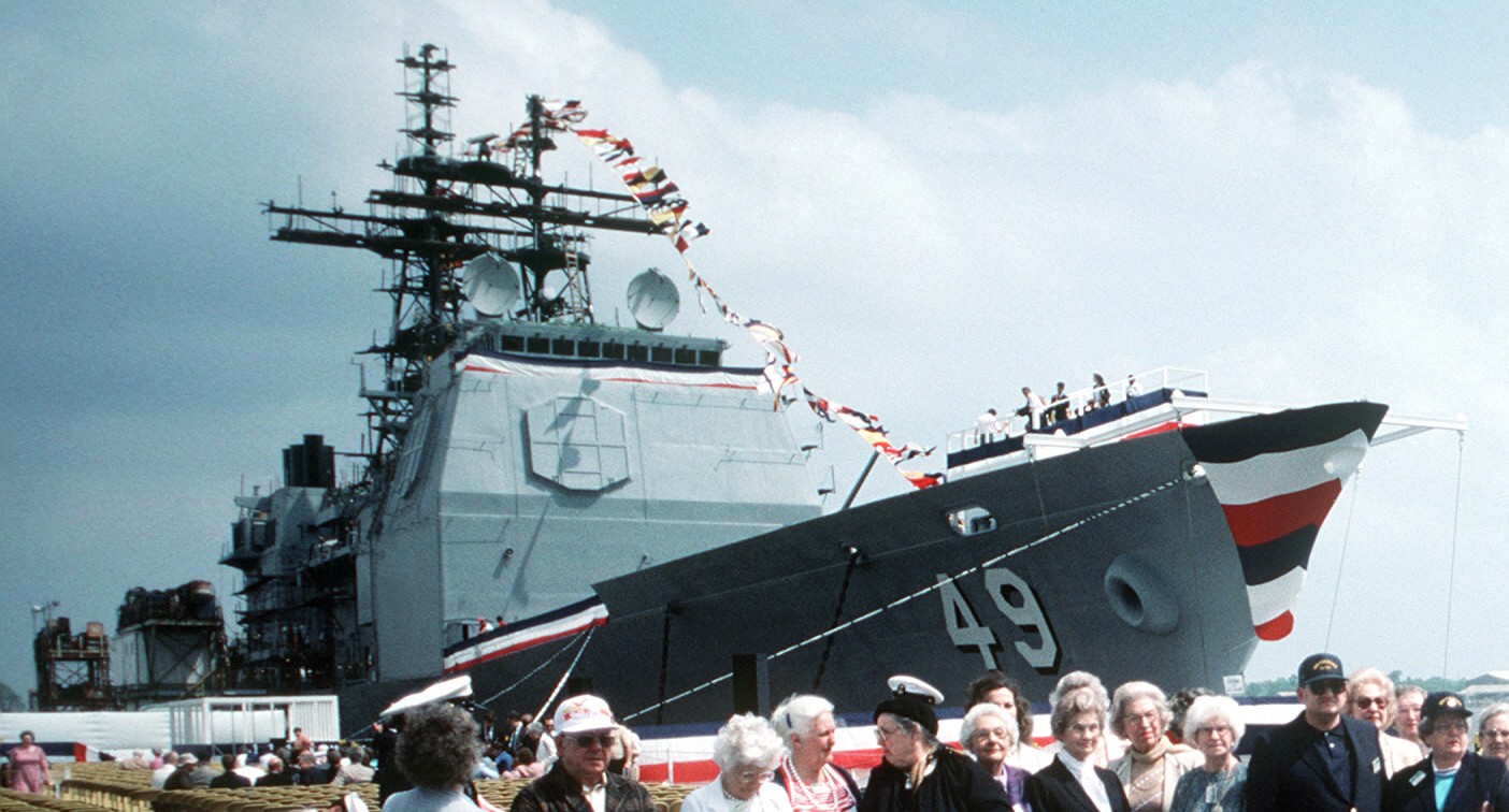 cg-49 uss vincennes ticonderoga class guided missile cruiser aegis us navy christening ceremony 1984