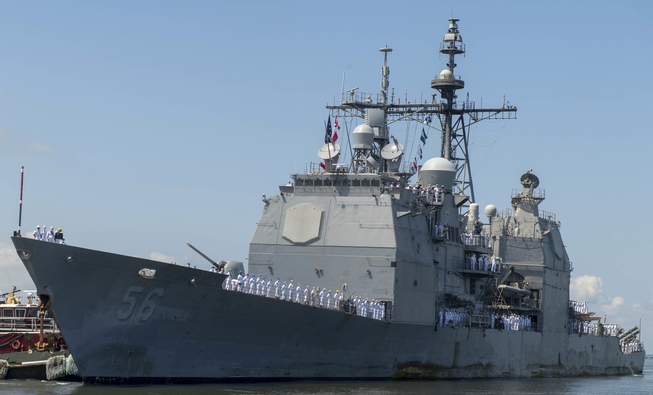 cg-56 uss san jacinto ticonderoga class guided missile cruiser aegis us navy returning naval station norfolk 2020