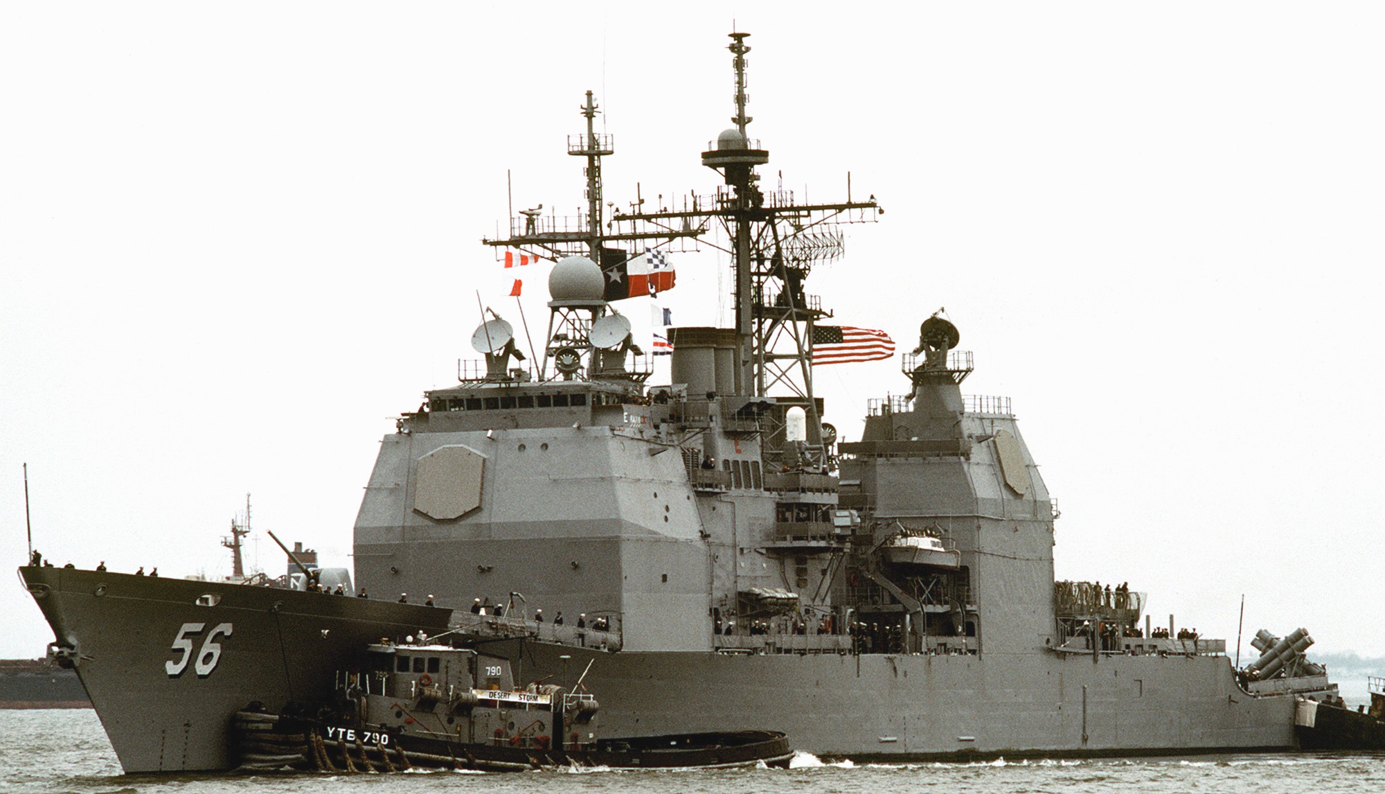 cg-56 uss san jacinto ticonderoga class guided missile cruiser aegis us navy returning naval station norfolk 1991