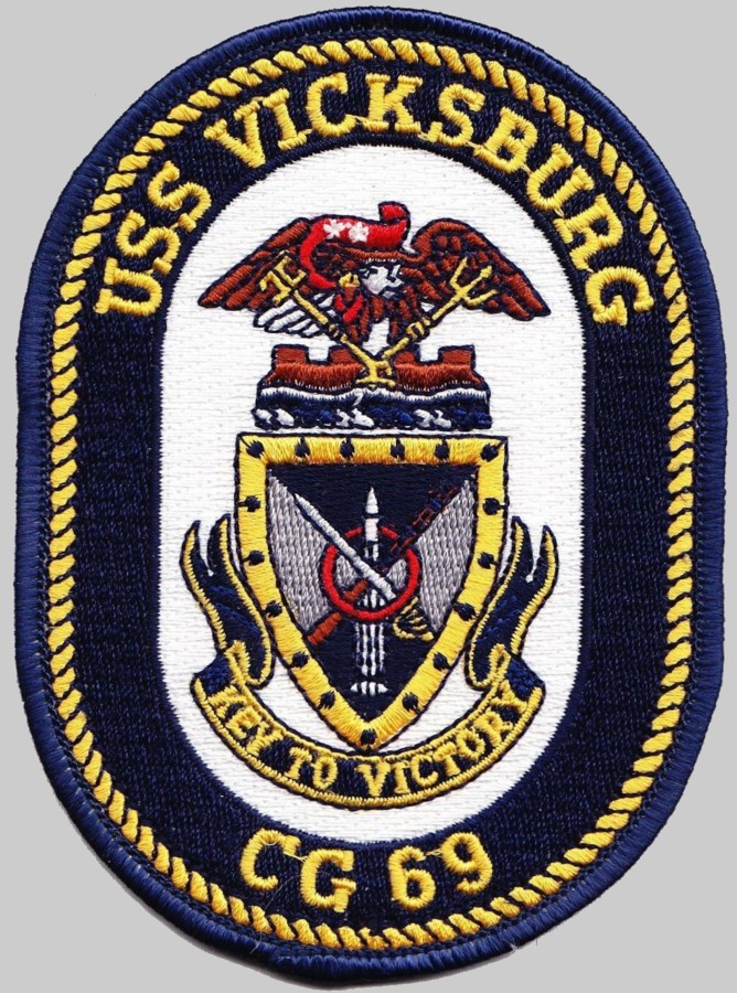 cg-69 uss vicksburg patch insignia crest badge ticonderoga class guided missile cruiser us navy 02p