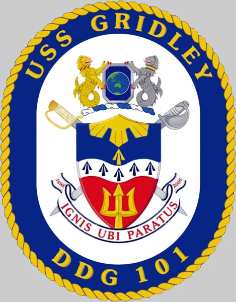 ddg-101 uss gridley crest insignia patch badge arleigh burke class guided missile destroyer aegis us navy 02x