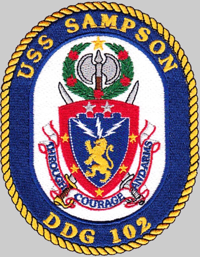 ddg-102 uss sampson crest insignia patch badge arleigh burke class guided missile destroyer aegis us navy 02p