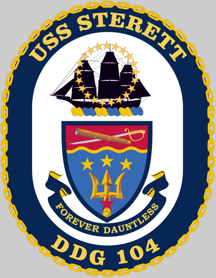 ddg-104 uss sterett crest insignia patch badge arleigh burke class guided missile destroyer aegis us navy 02x