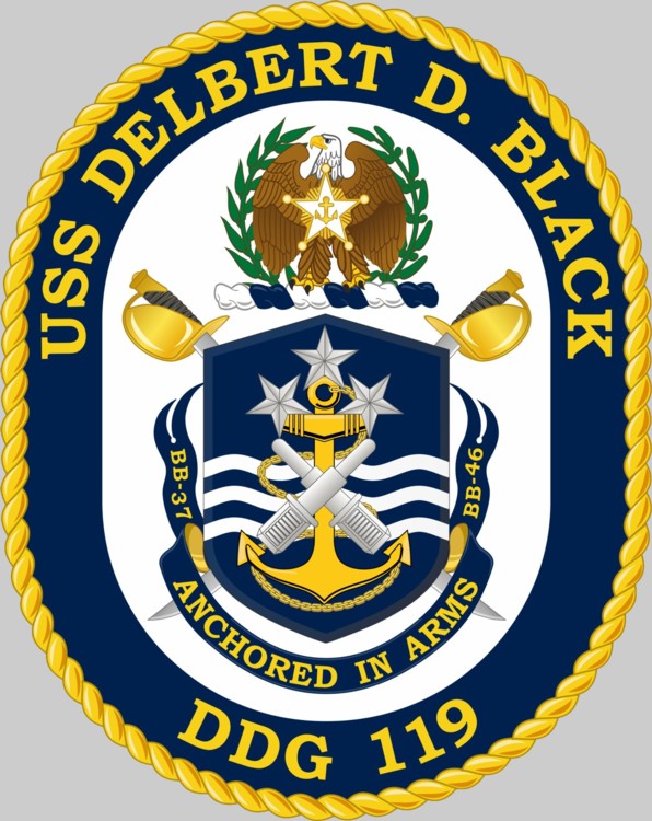 ddg-119 uss delbert d. black insignia crest patch badge arleigh burke class guided missile destroyer us navy 02x