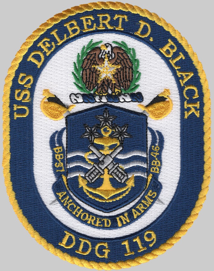 ddg-119 uss delbert d. black insignia crest patch badge arleigh burke class guided missile destroyer us navy 02p