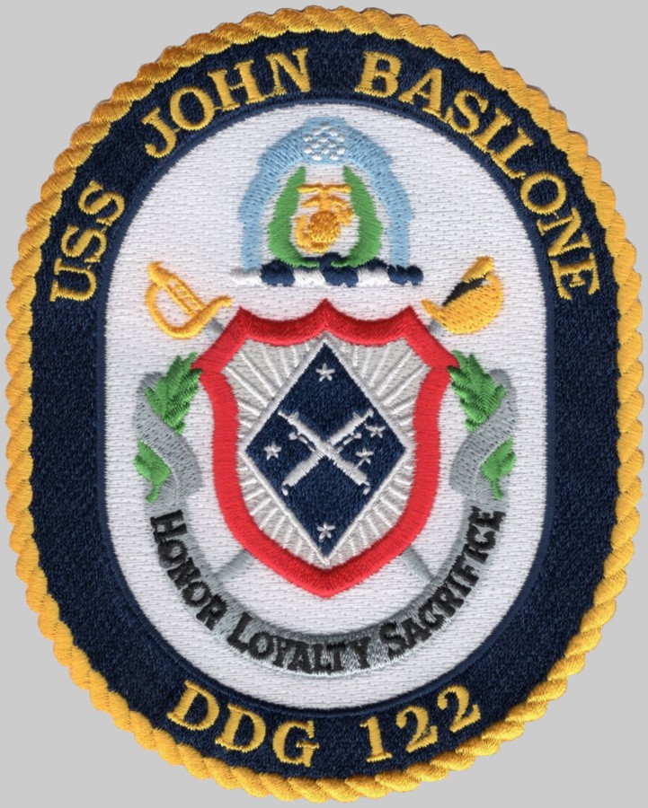 ddg-122 uss john basilone insignia crest patch badge arleigh burke class guided missile destroyer aegis us navy 02p
