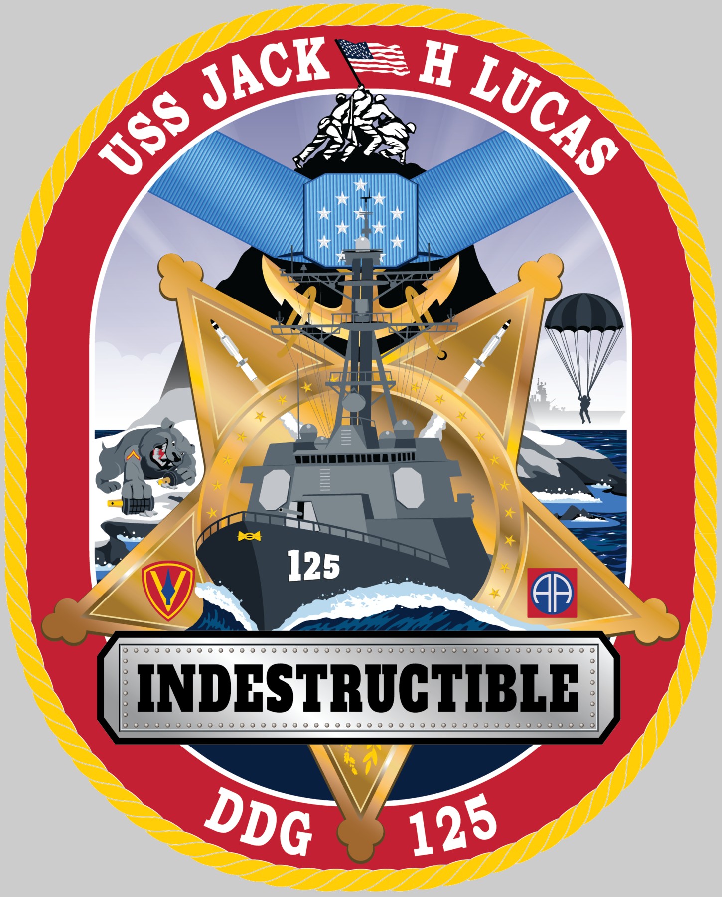 ddg-125 uss jack h. lucas insignia crest patch badge arleigh burke class guided missile destroyer us navy 02x