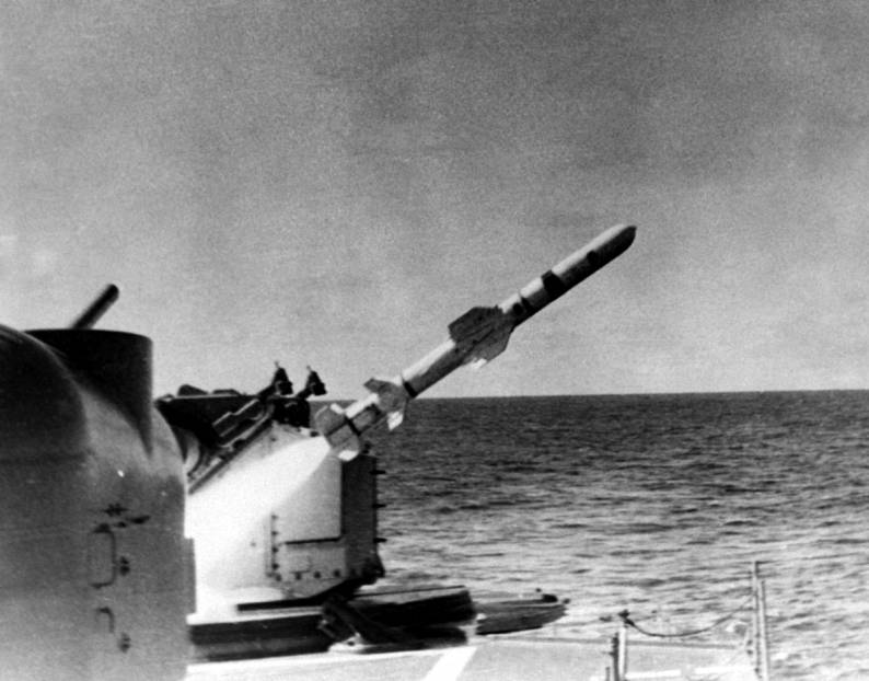 DDG-6 USS Barney fires a RGM-84 Harpoon missile