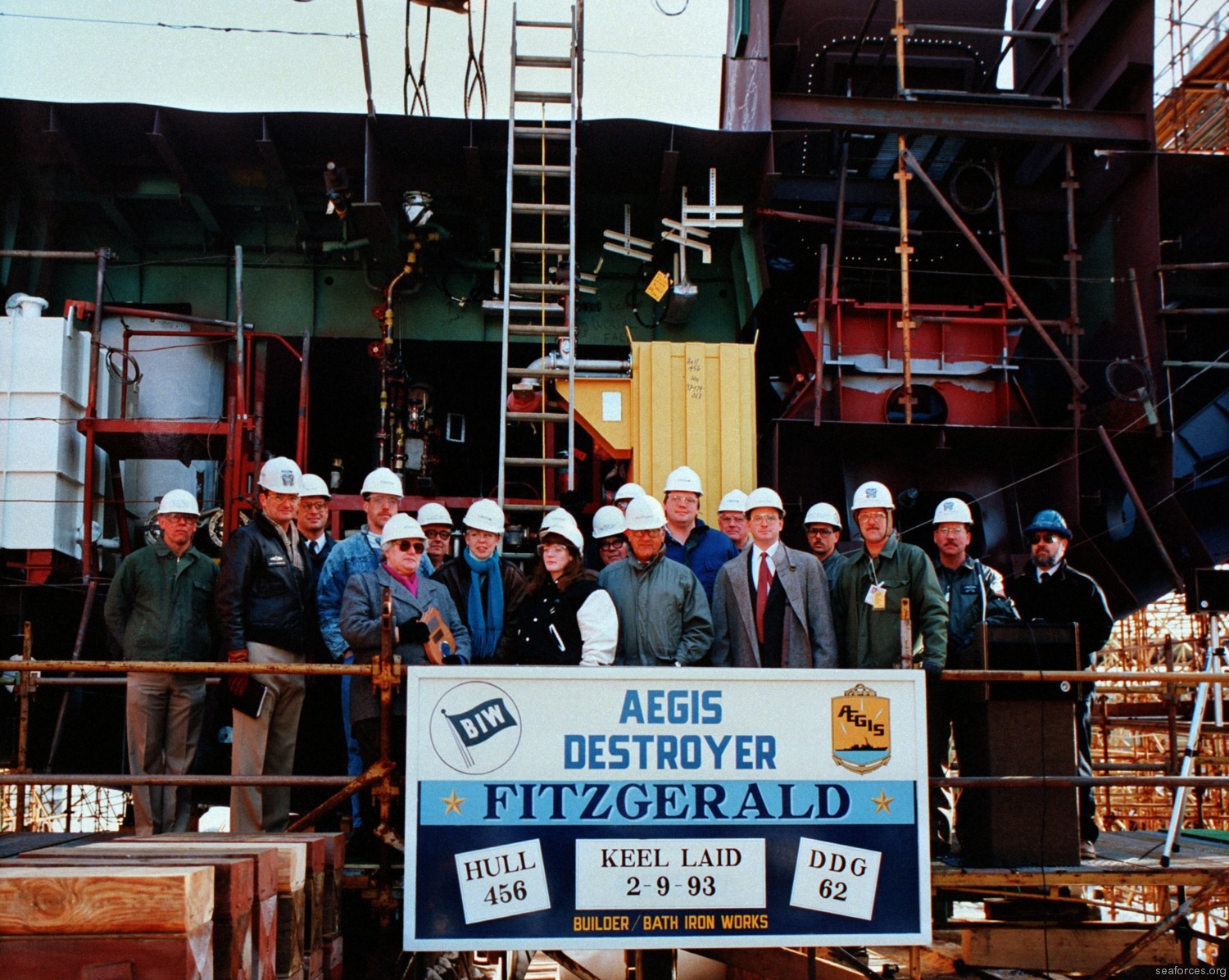 ddg-62 uss fitzgerald guided missile destroyer 1993 108 keel laying ceremony bath iron works maine