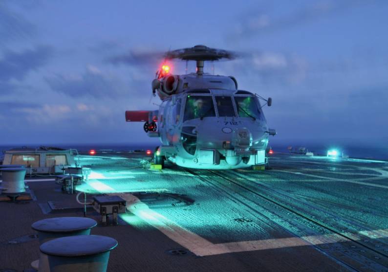 USS Mustin DDG-89 SH-60B Seahawk HSL-51 night operations
