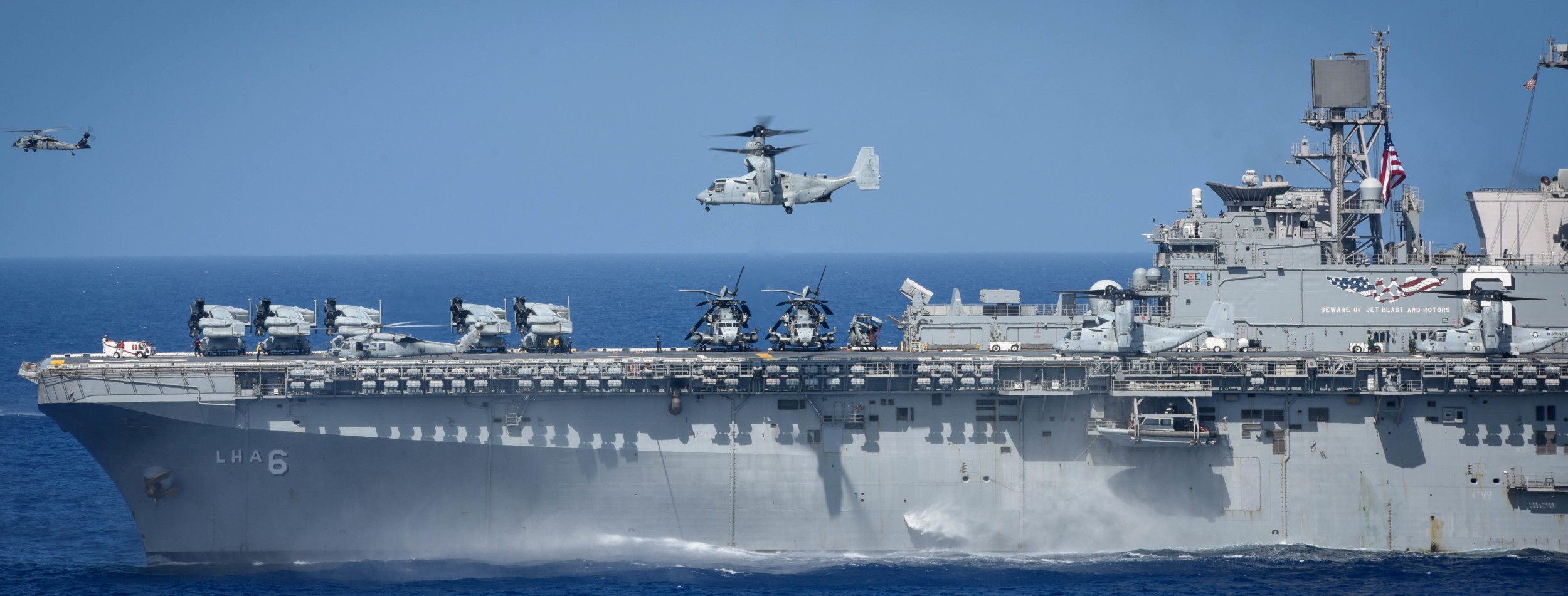 lha-6 uss america amphibious assault ship landing us navy marines vmm-265 mv-22b osprey 155
