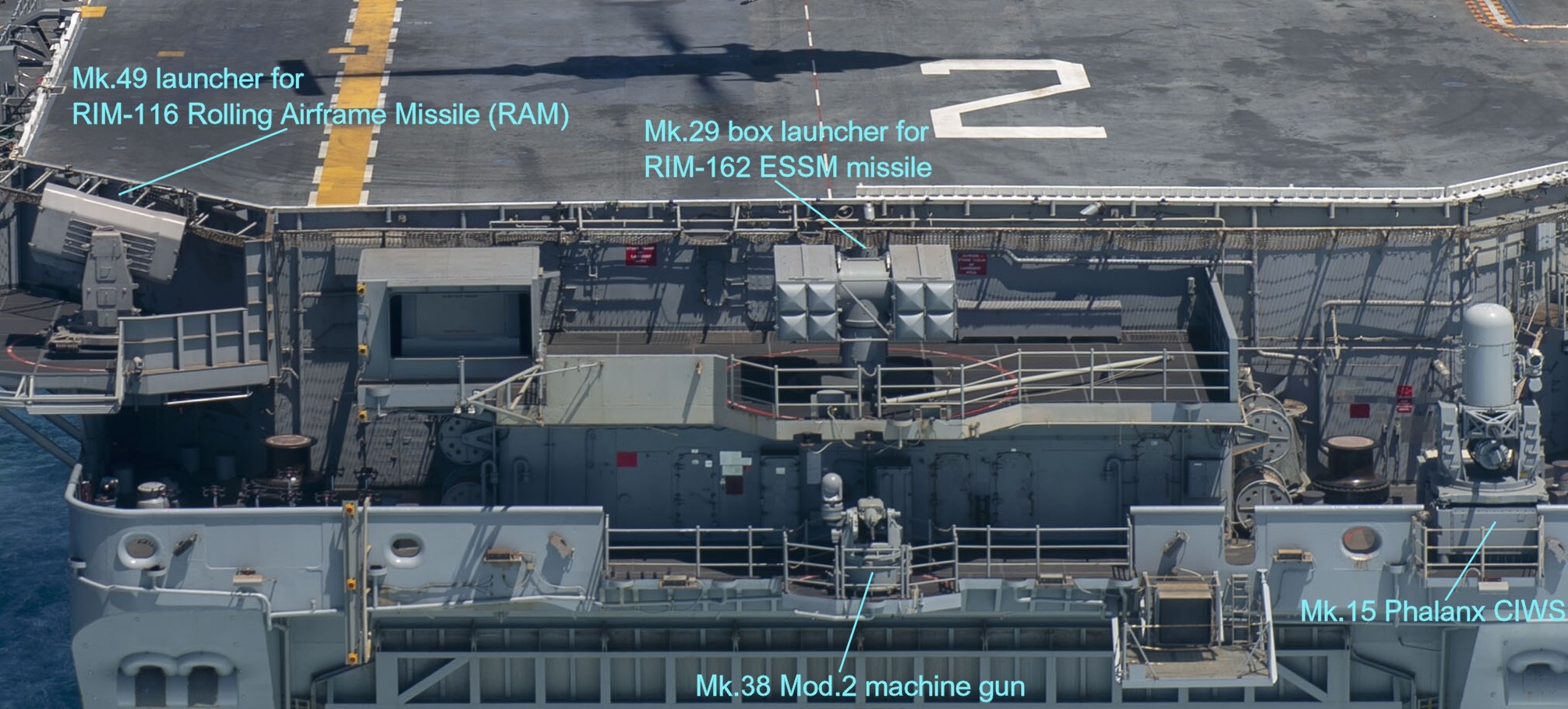lhd-2 uss essex wasp class amphibious assault ship rim-116 ram mk.15 phalanx ciws mk.38 gun rim-162 essm 175a