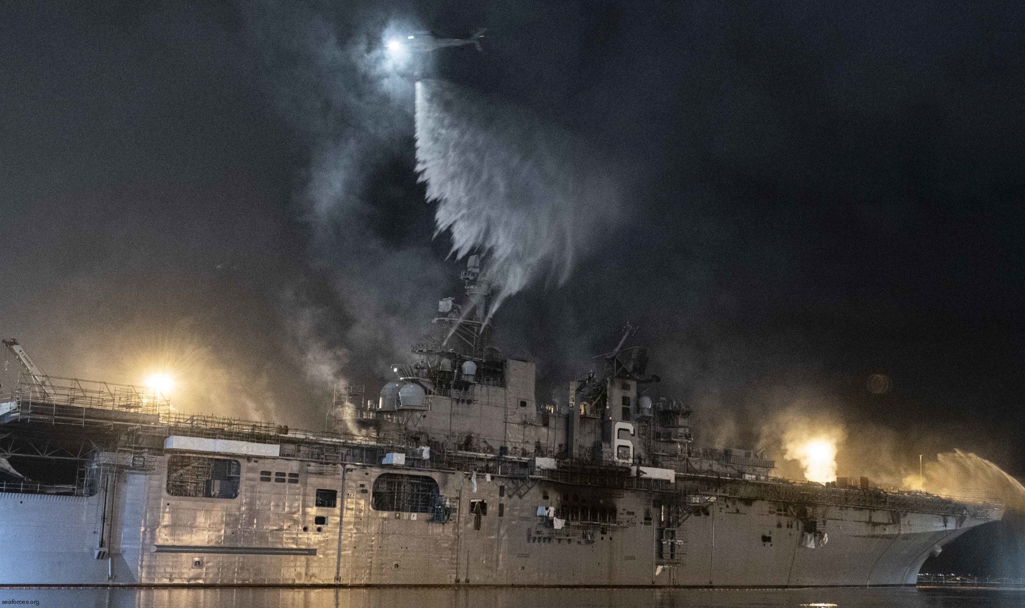 uss bonhomme richard lhd-6 fire naval base san diego amphibious assault landing ship helicopter dock 44 july 2020