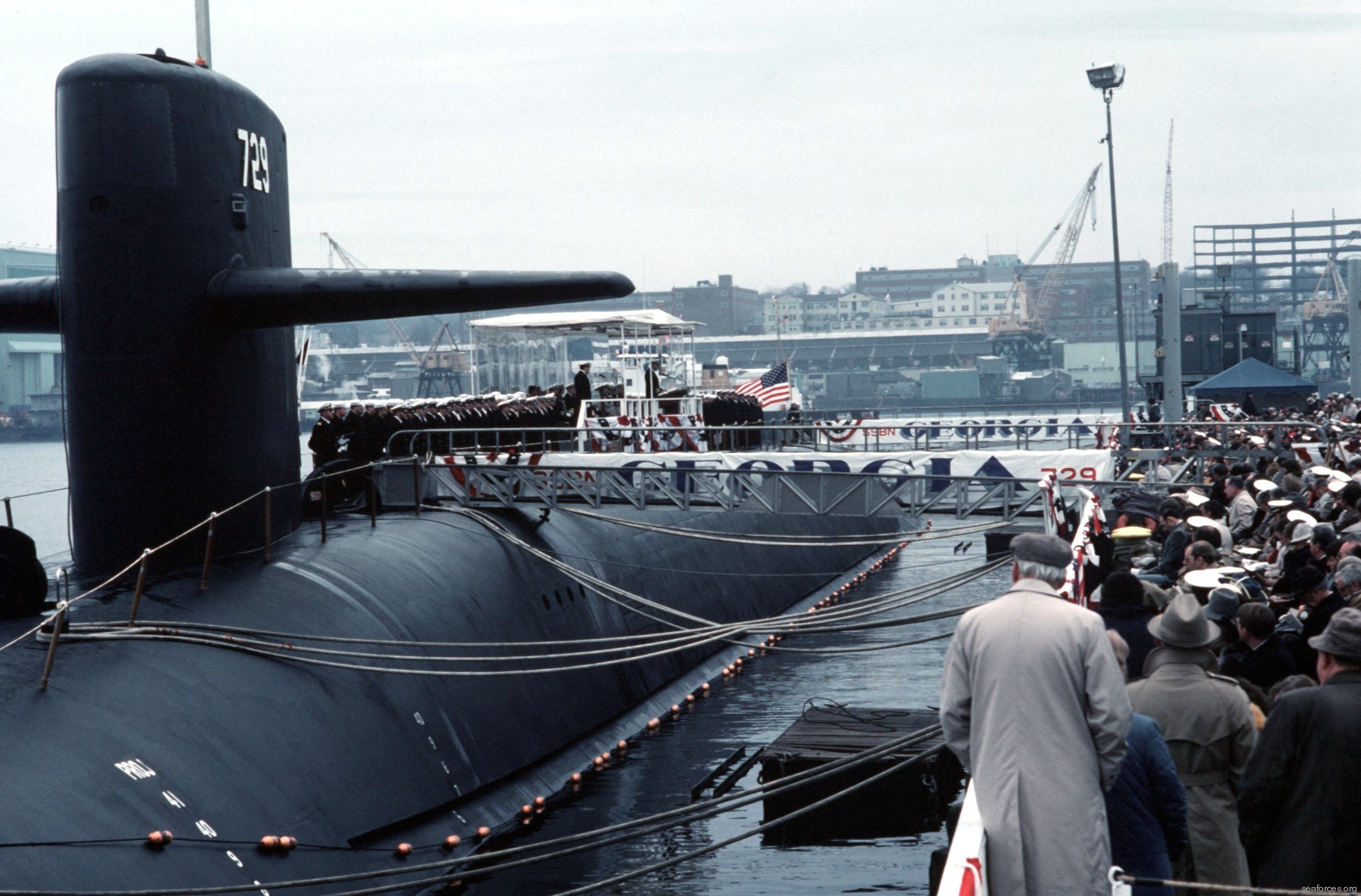 ssbn-729 uss georgia ballistic missile submarine 1984 56 commissioning ceremony naval submarine base new london groton connecticut
