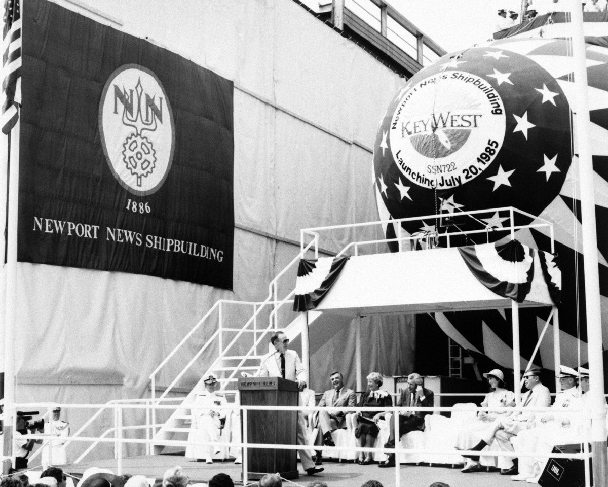 ssn-722 uss key west launching 1985