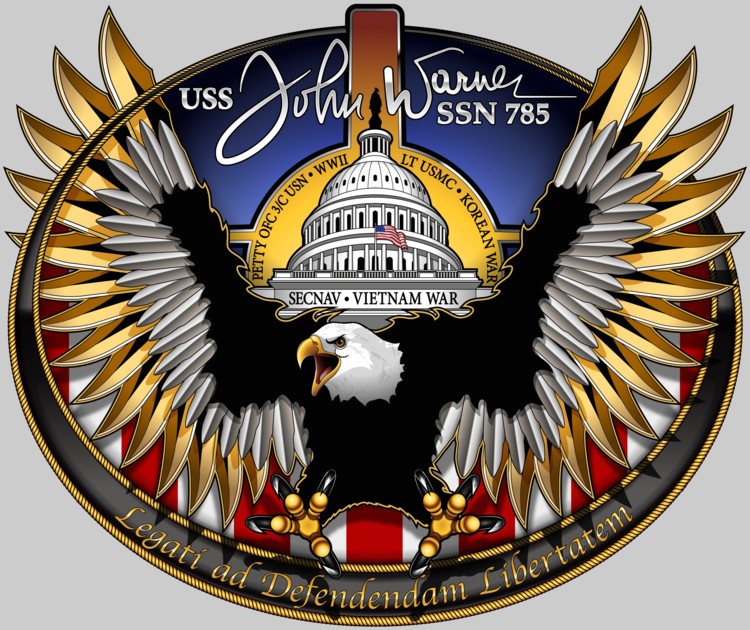 ssn-785 uss john warner insignia crest patch badge virginia class attack submarine us navy 02x