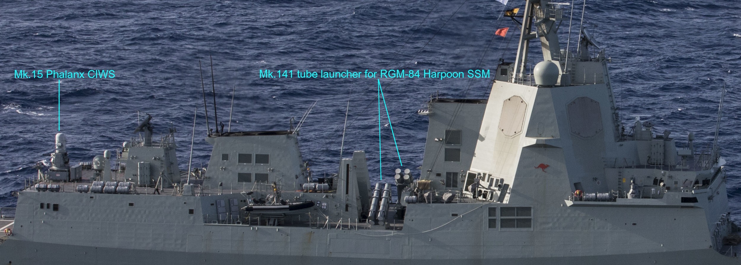 hobart class guided missile destroyer ddgh royal australian navy mk.15 phalanx ciws rgm-84 harpoon ssm 03c