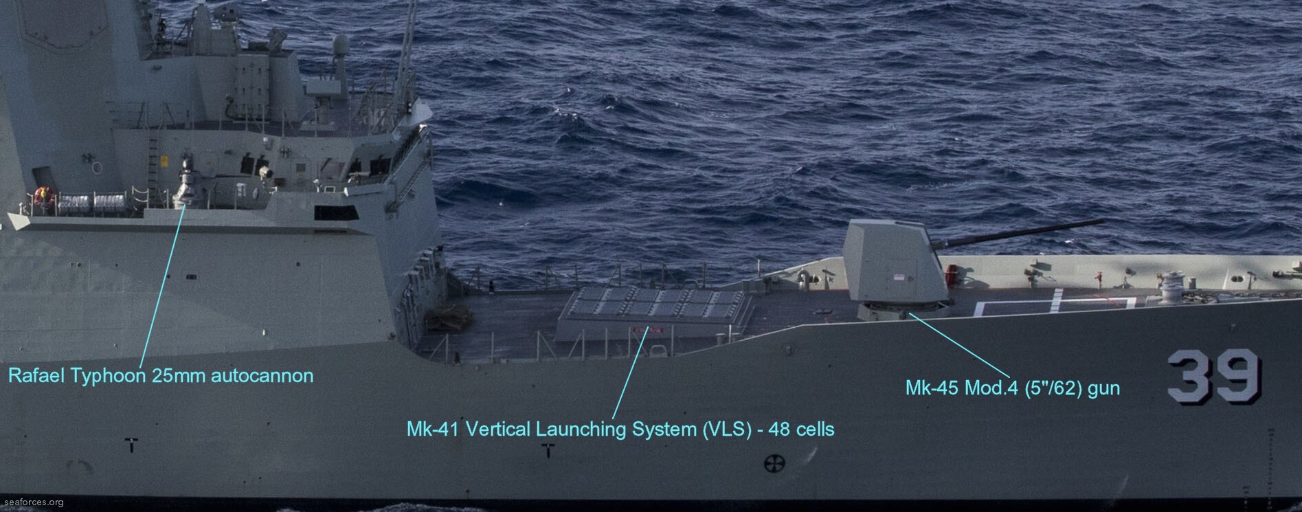 ddgh 39 hmas hobart class guided missile destroyer royal australian navy rafael typhoon 25mm autocannon mk-41 vls mk-45 gun