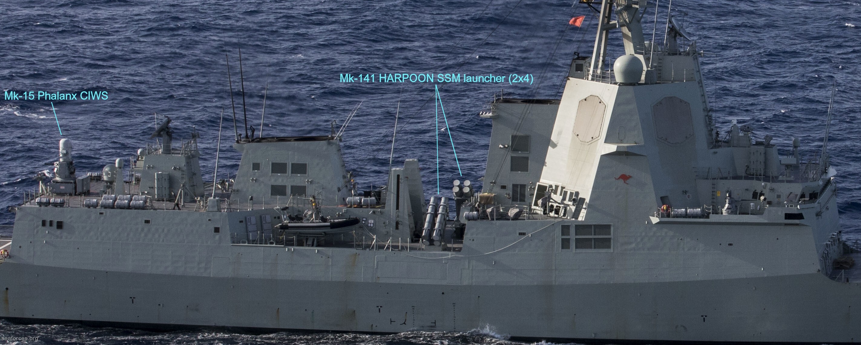 ddgh 39 hmas hobart class guided missile destroyer royal australian navy mk-15 ciws mk-141 rgm-84 harpoon ssm