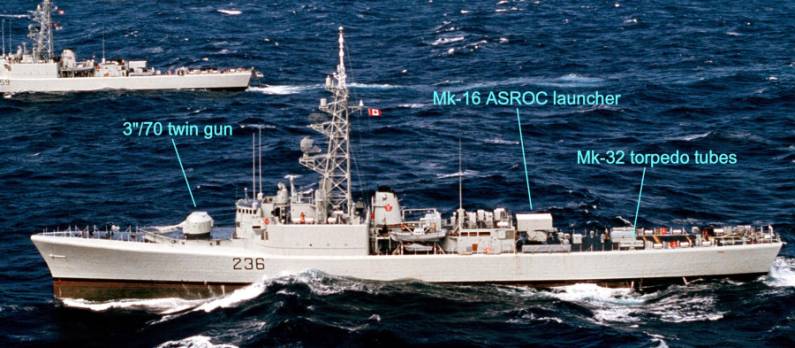 restigouche class desteoyer escort dde armament 3"/70 twin gun mk-16 asroc launcher mk-32 torpedo tubes limbo