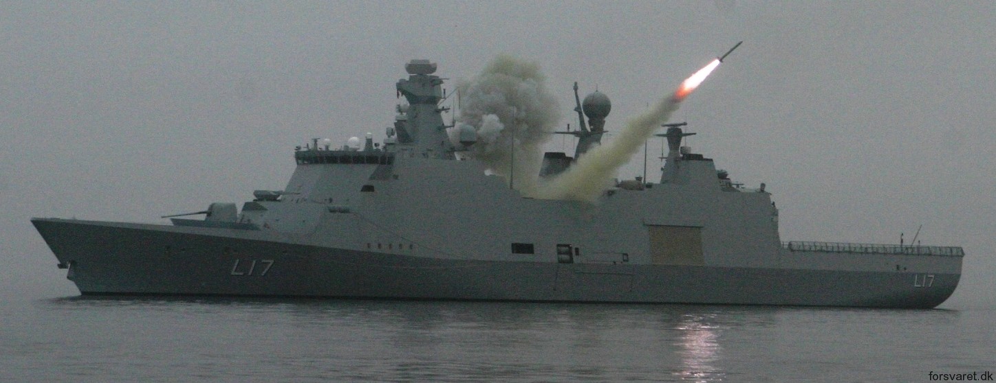 f-342 hdms esbern snare l-17 frigate command support ship royal danish navy 53 rgm-84 harpoon ssm firing