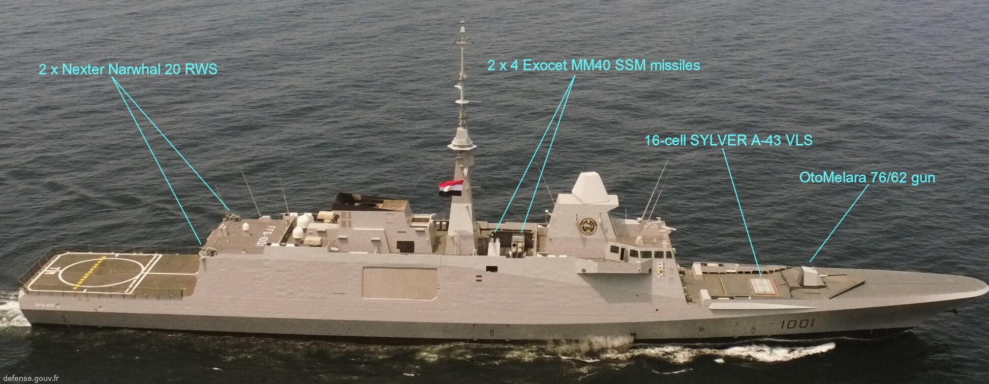 ffg 1001 ens tahya misr fremm class frigate egyptian naval force sylver a-43 aster sam missile mm40 exocet ssm armament