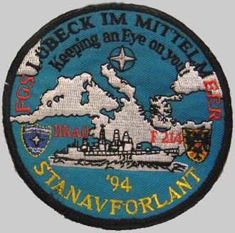 f-214 fgs lubeck cruise patch insignia crest type 122 bremen class frigate german navy 09 nato stanavforlant 1994