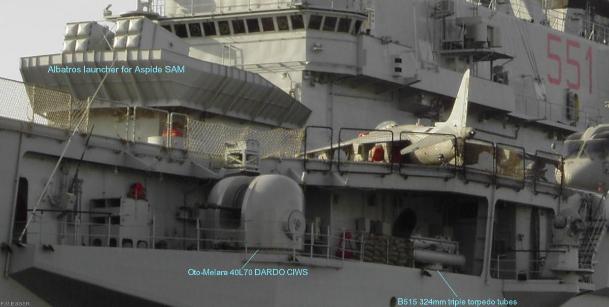 c-551 its giuseppe garibaldi aircraft carrier italian navy marina militare x5 armament aspide sam 40l70 dardo ciws b515 ilas-3 torpedo tubes