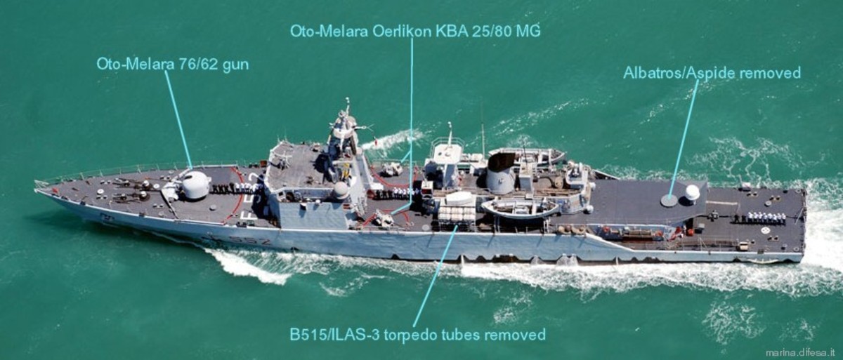 minerva class corvette italian navy marina militare albatros aspide sam missile oto melara 76/62 kba 25/80 machine gun b515/3 torpedo