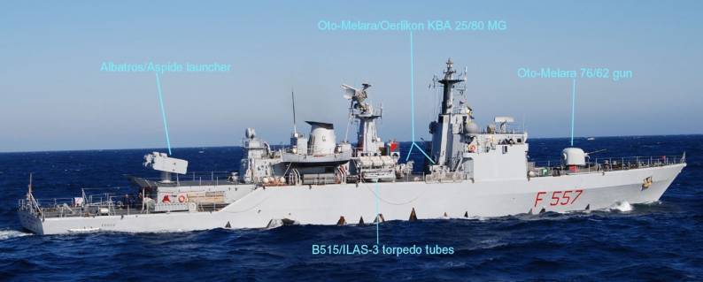 minerva class corvette armament oto melara 76/62 compact gun albatros aspide sam missile kba 25/80 machine gun b-515 ilas-3 torpedo tubes italian navy