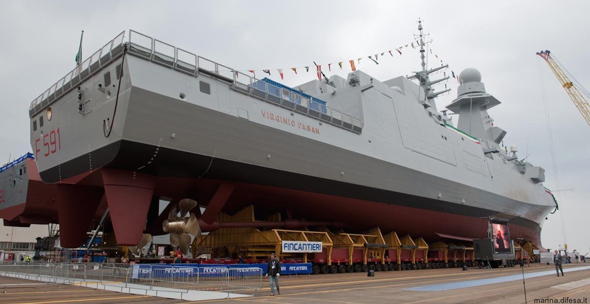 f-591 virginio fasan its nave bergamini fremm class guided missile frigate italian navy marina militare 42 christening launching