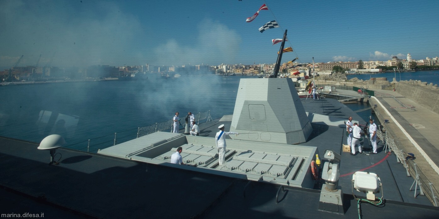 f-595 luigi rizzo its nave bergamini fremm class guided missile frigate italian navy marina militare 30 oto melara breda 127/64 gun vulcano