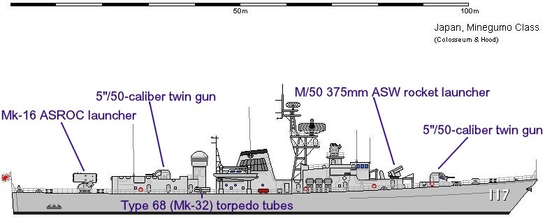 minegumo class destroyer armament gun bofors m/50 asw rocket torpedo tunes gyrodyne dash drone asroc