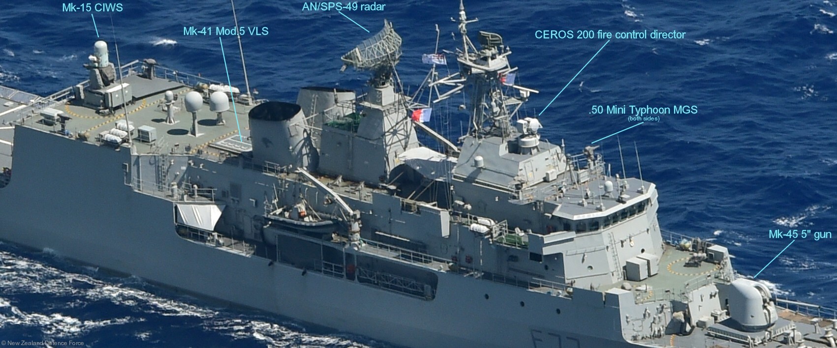 anzac class frigate new zealand navy armament mk-45 gun mk-41 vls sea sparrow essm sam missile mini typhoon mgs