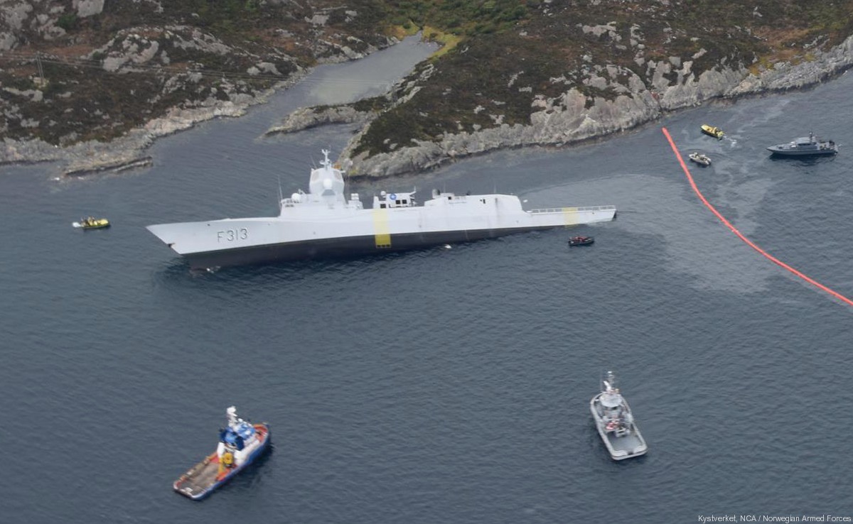 f-313 helge ingstad hnoms knm nansen class frigate royal norwegian navy 09 collision nato exercise trident juncture