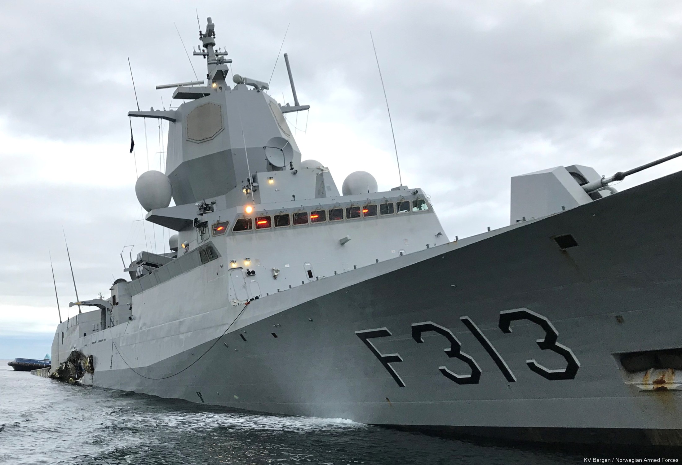 f-313 helge ingstad hnoms knm nansen class frigate royal norwegian navy 10 damaged collision trident juncture