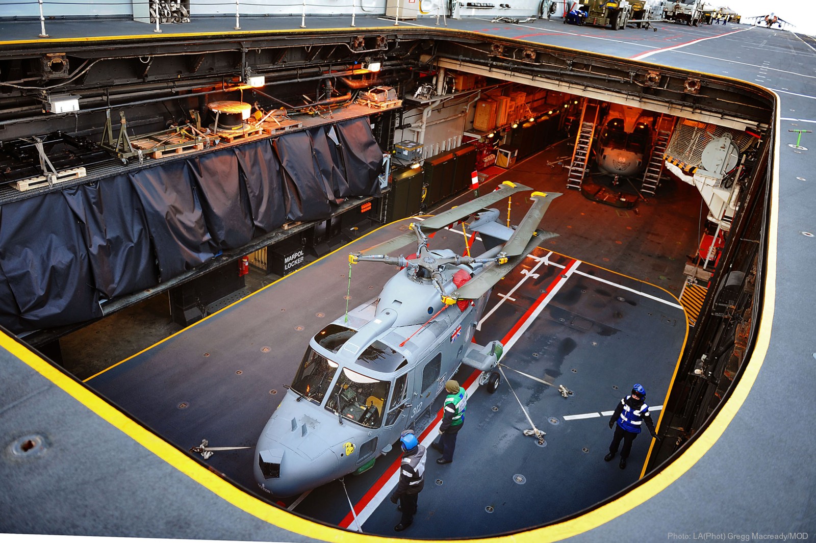 r-07 hms ark royal invincible class aircraft carrier royal navy 19 hangar elevator lynx helicopter