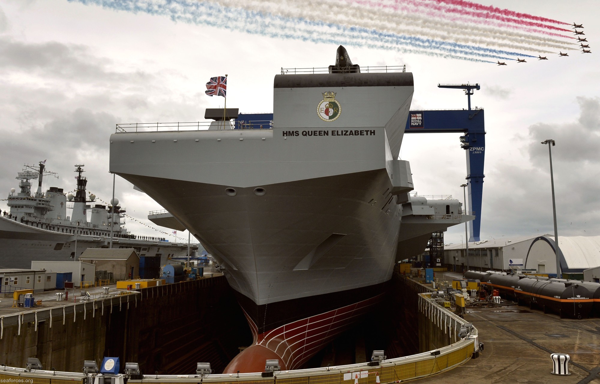 r-08 hms queen elizabeth royal navy aircraft carrier 63 christening ceremony rosyth scotland