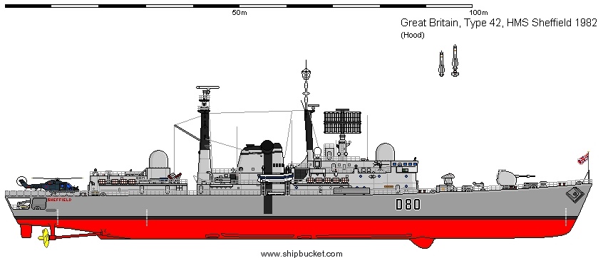 d 80 hms sheffield type 42 class destroyer royal navy