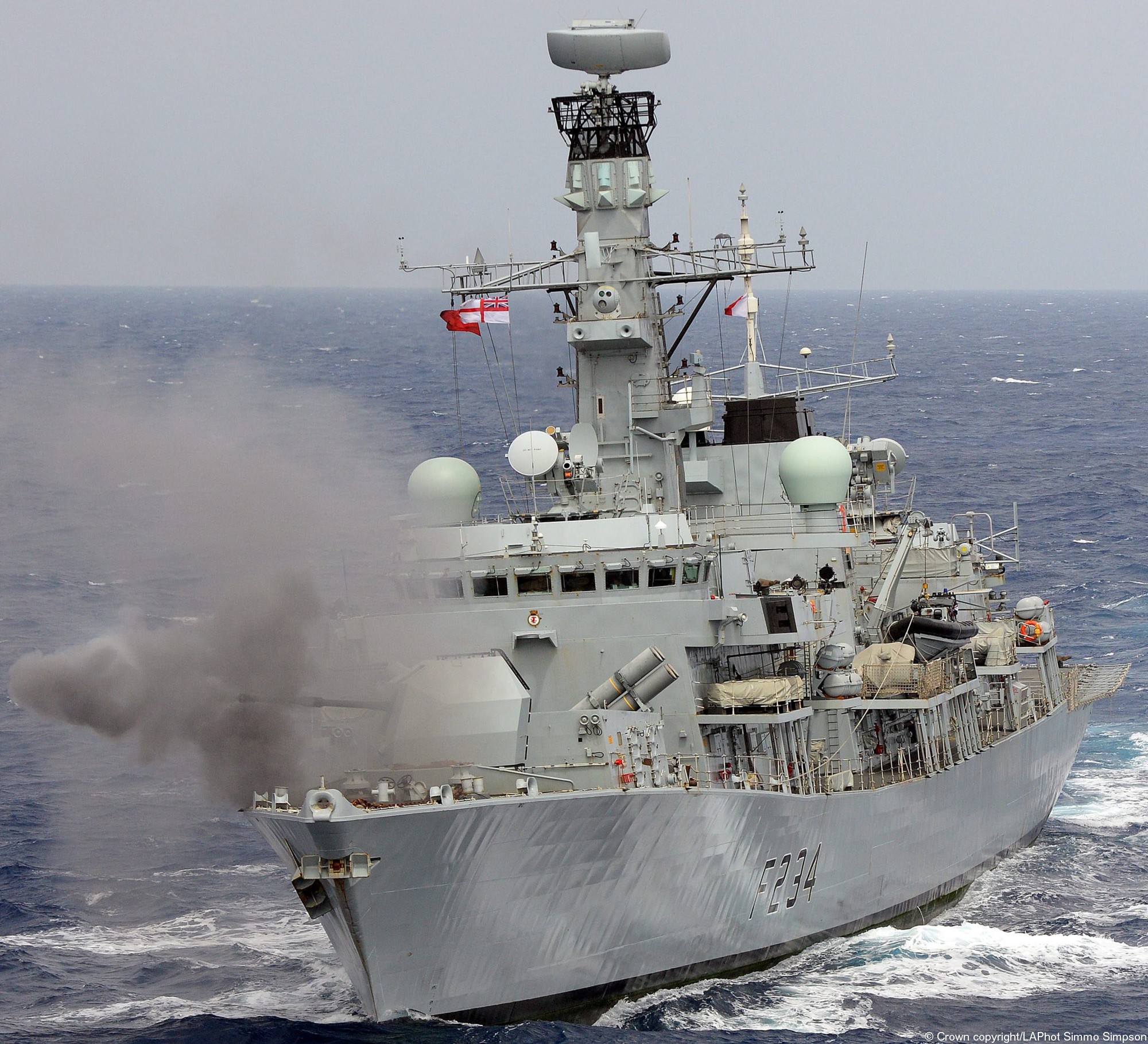 f234 hms iron duke type 23 duke class guided missile frigate ffg royal navy gun fire 52