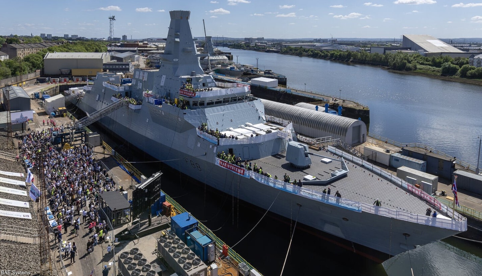 f88 hms glasgow type 26 city class frigate global combat ship royal navy christening bae scotstoun may 2025
