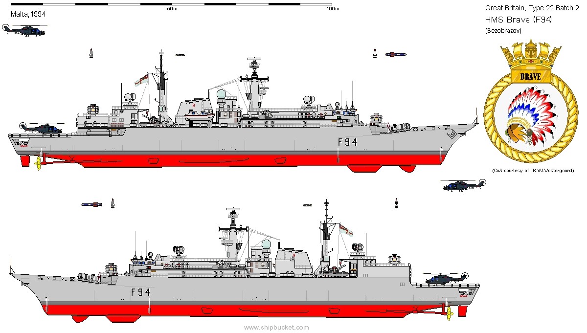 f 94 hms brave type 22 broadsword class frigate royal navy