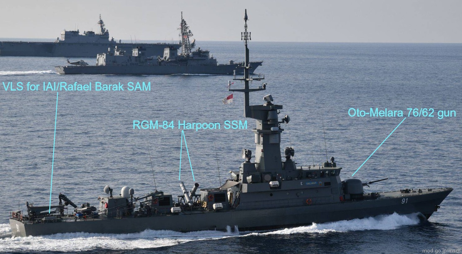 victory class missile corvette singapore navy iai rafael barak sam rgm-84 harpoon ssm oto melara 76/62 gun armament 02